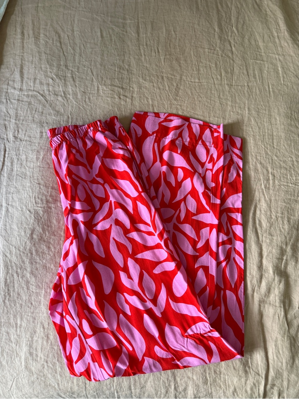 a new day Pink and Red Abstract Leaf pants